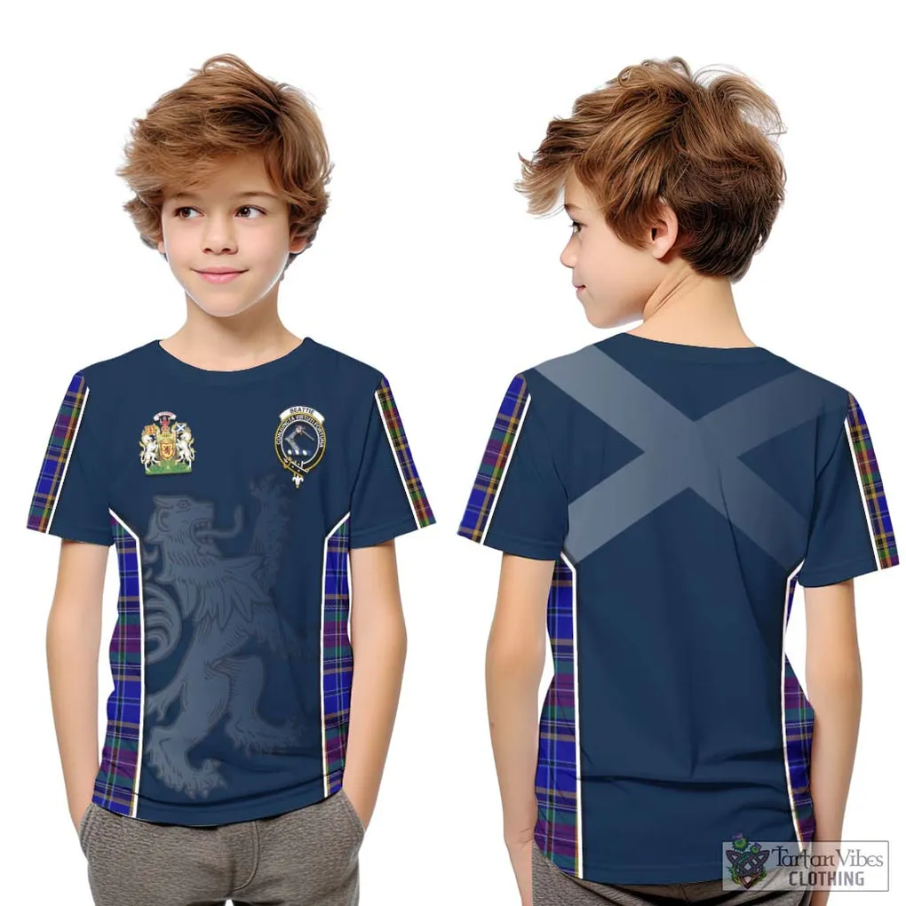 Beattie Tartan Kid T-Shirt with Family Crest and Lion Rampant Vibes Sport Style