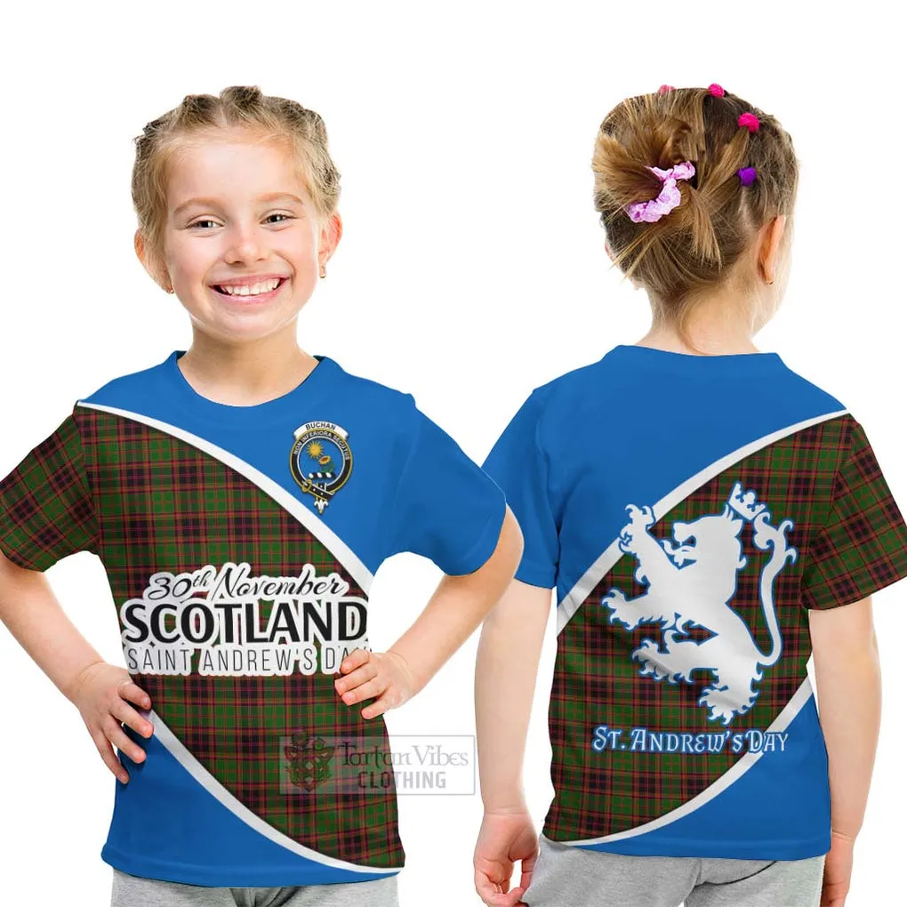 Buchan Family Crest Tartan Kid T-Shirt Celebrate Saint Andrew's Day in Style