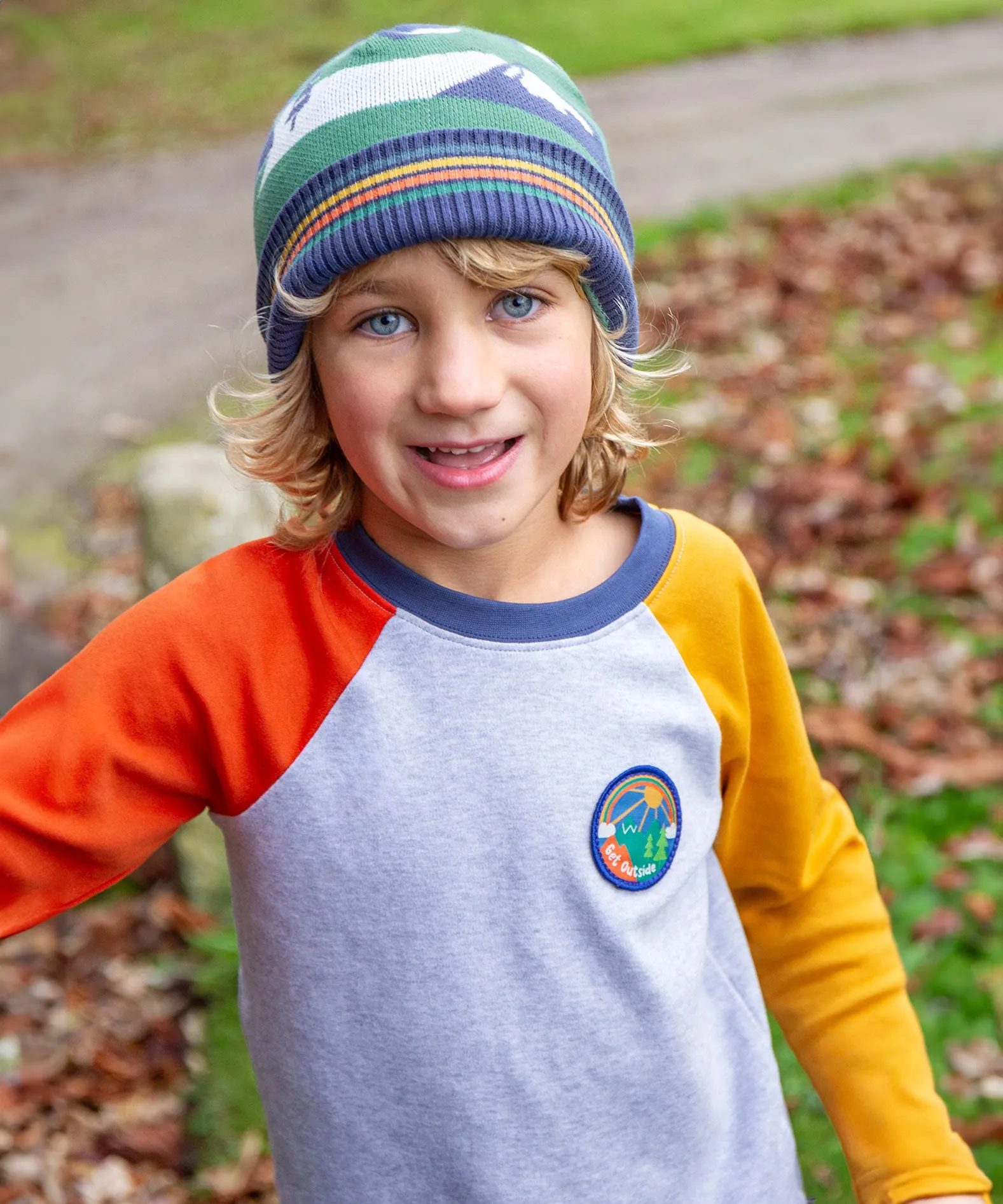 Frugi Leo Raglan Top - Grey Marl/Get Outside