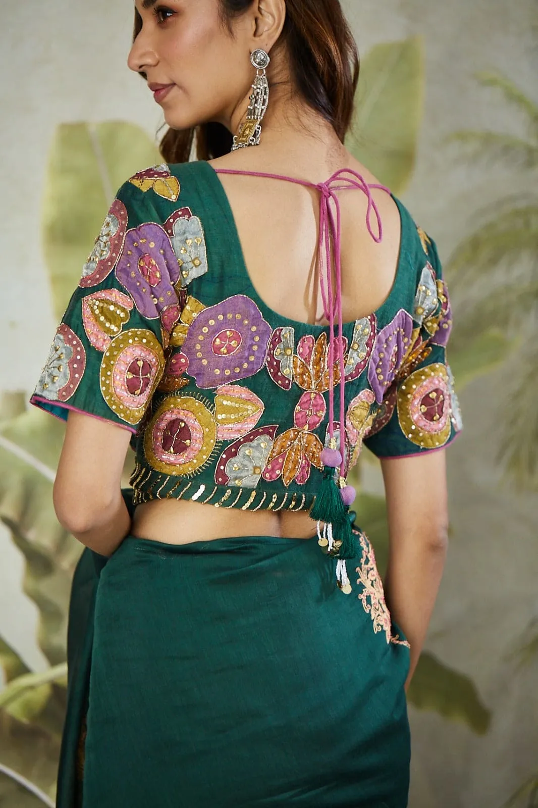 Green Aari Zardozi Embroidered Saree With Blouse