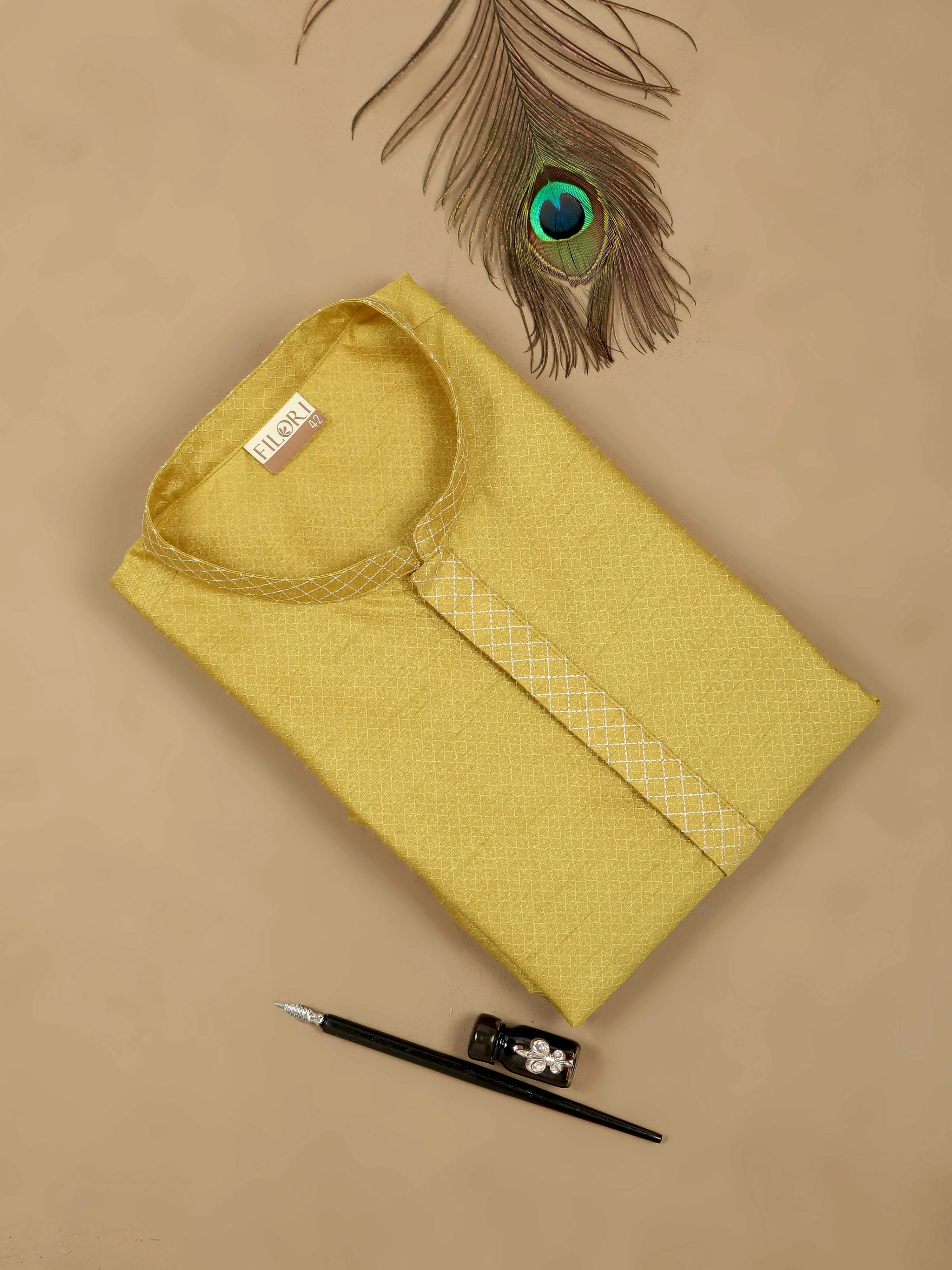 Mustard Yellow Embroidered Long Kurta