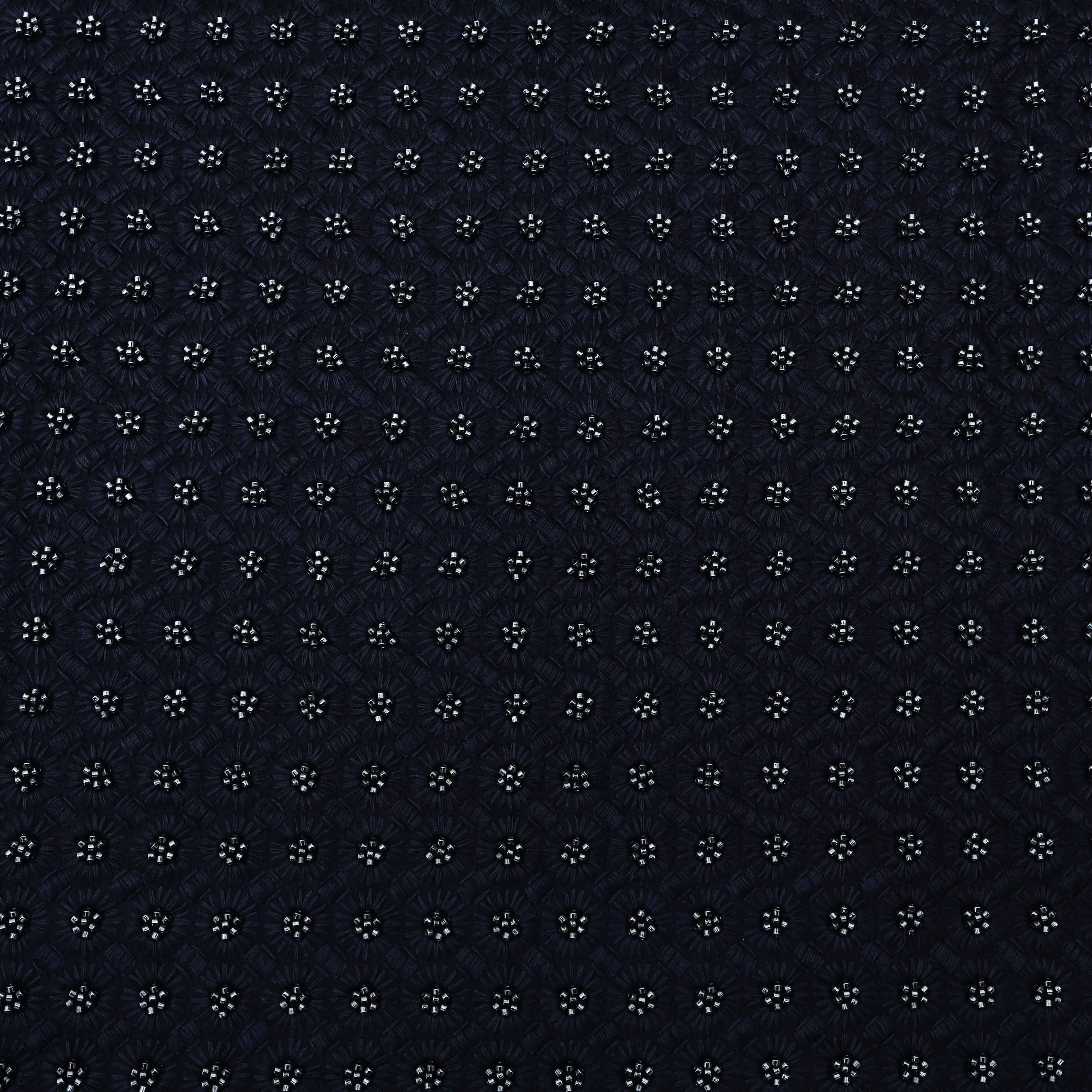 Navy Blue Color Slub Silk Embroidery Fabric
