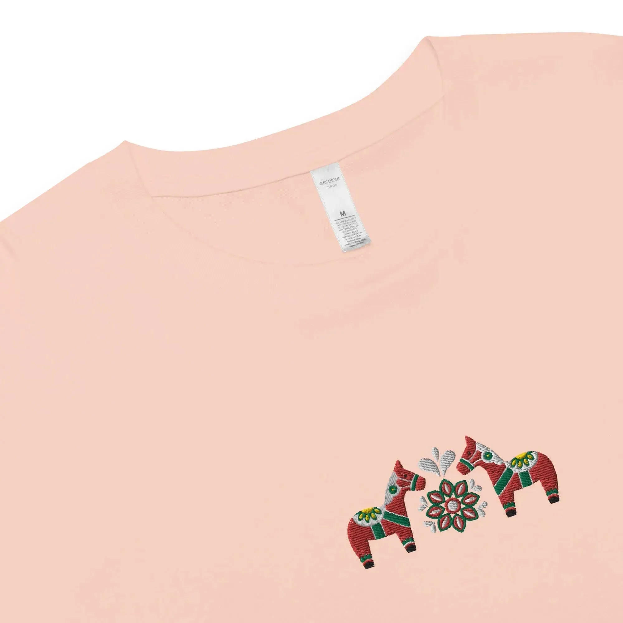 Swedish Red Dala Horse Embroidered Cropped T-Shirt