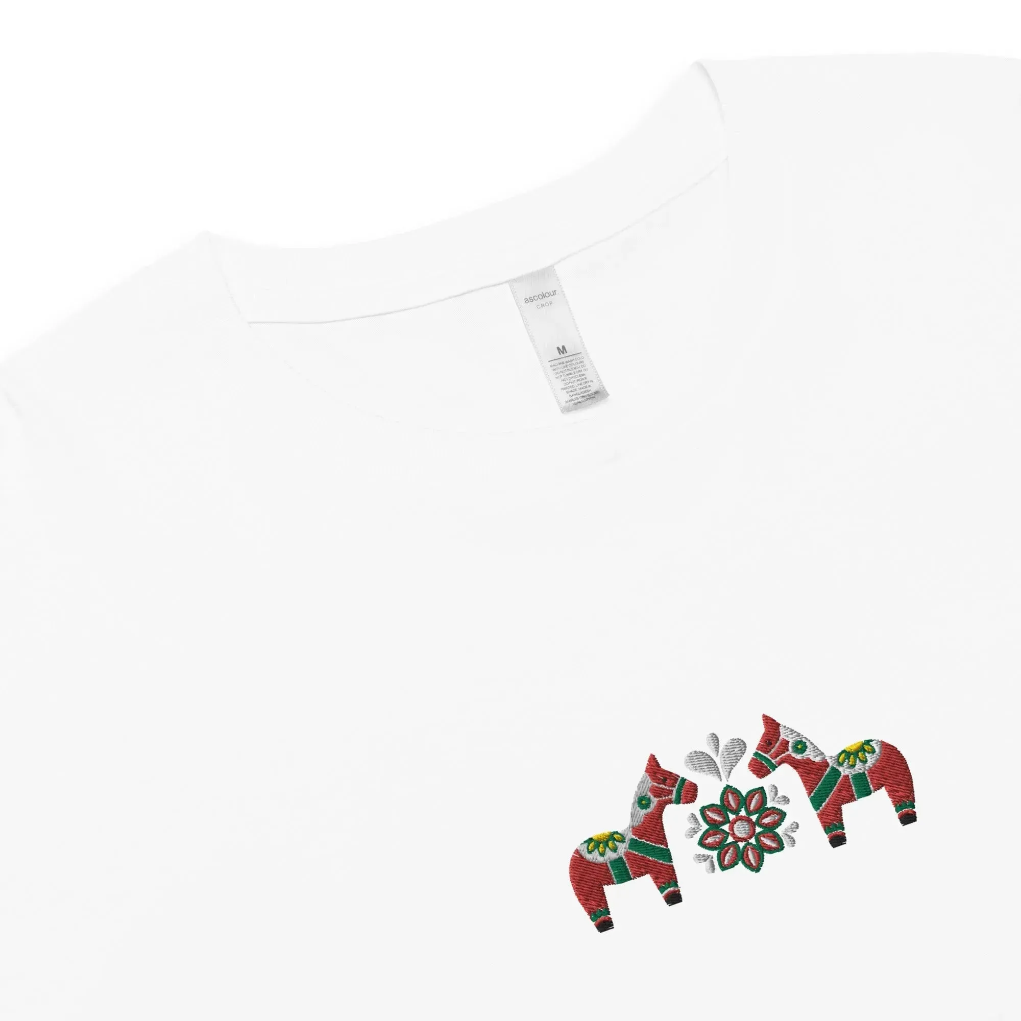 Swedish Red Dala Horse Embroidered Cropped T-Shirt