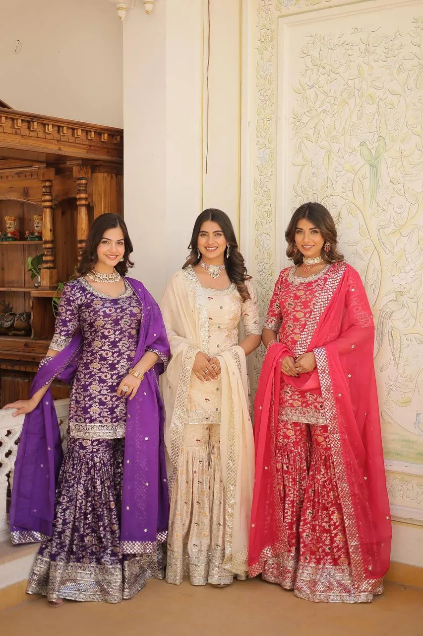 Viscos Jacquard Silk Zari Weaved Sharara Suit