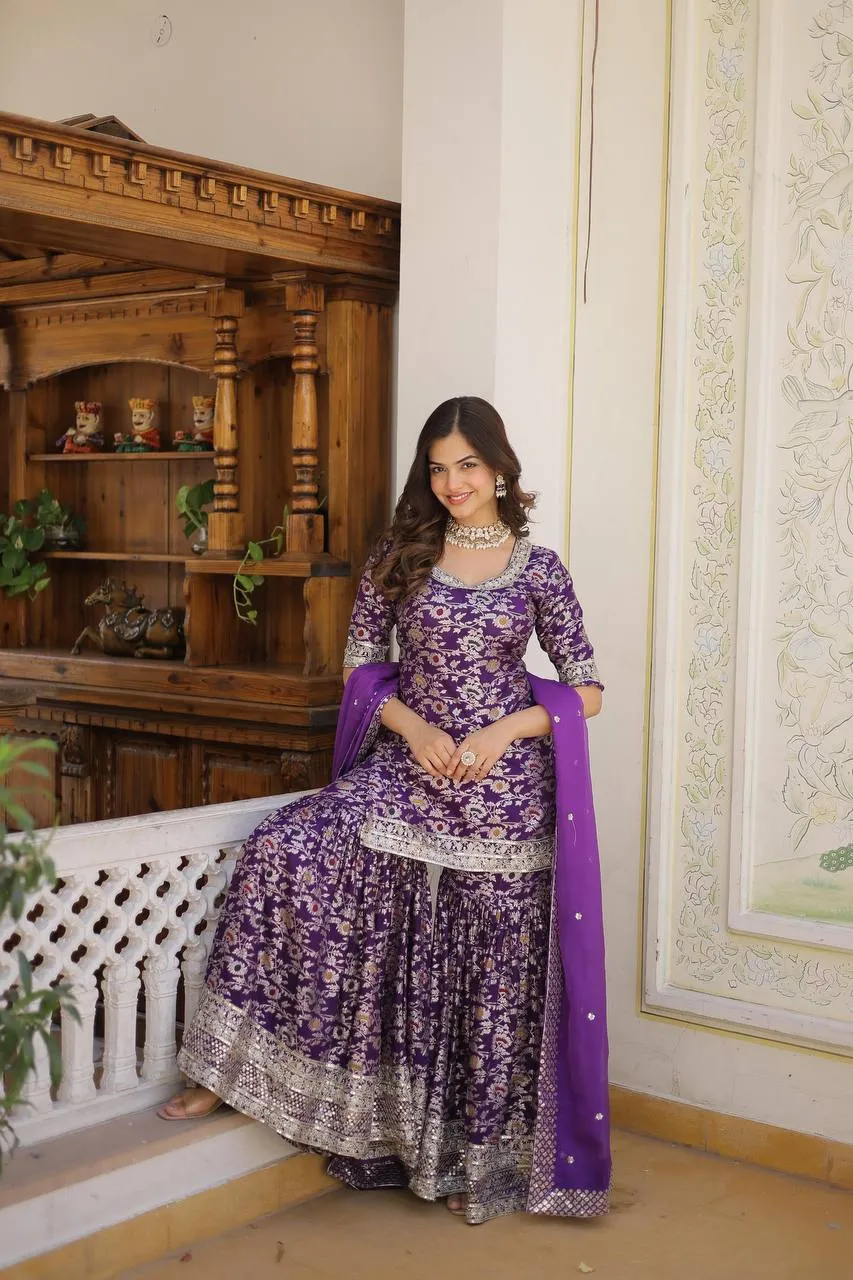 Viscos Jacquard Silk Zari Weaved Sharara Suit