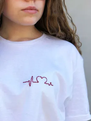 White Embroidered T Shirt, Heart embroidery Women Shirt Cool Cozy Shirt, Embroidery on demand